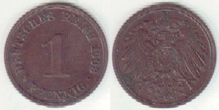 1909 A Germany 1 Pfennig A008243